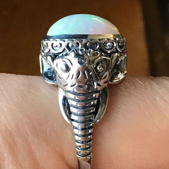 Natural Ethiopian Opal Sterling Silver Elephant Ring Size 8 - Picture 3 of 8